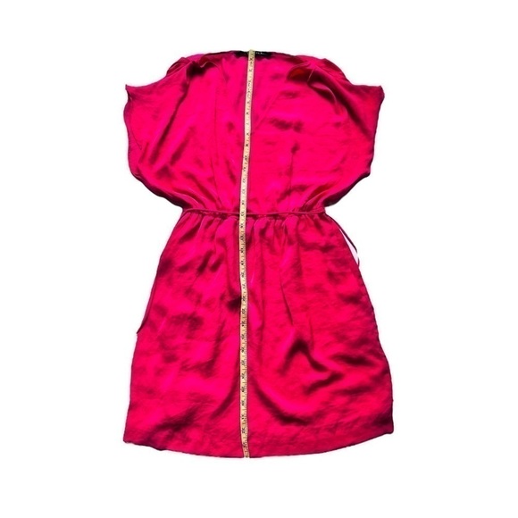 ZARA Basic mini dress v-neck gathered lined beaded drawstring fuchsia size XS - Picture 9 of 10